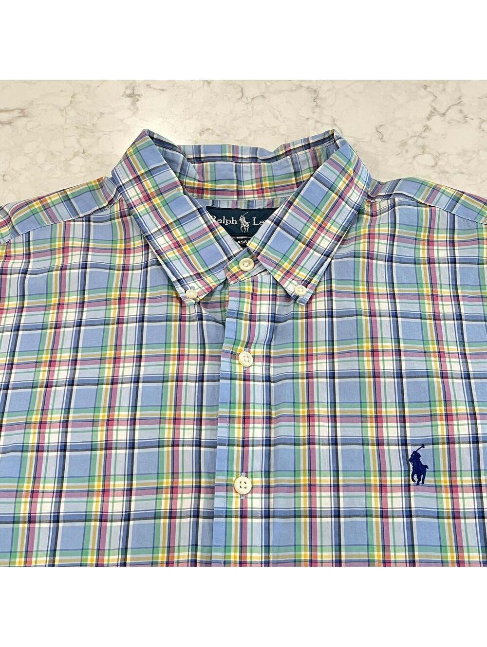 Ralph Lauren blue green red yellow plaid long sleeve button up shirt XL
